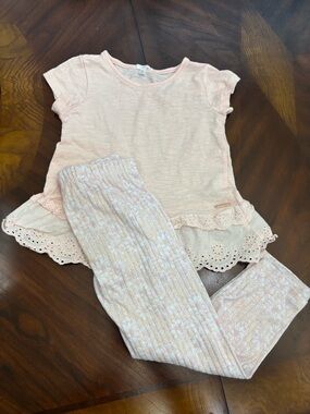 Girls Light Pink Two-Piece Set with Eyelet Hem
